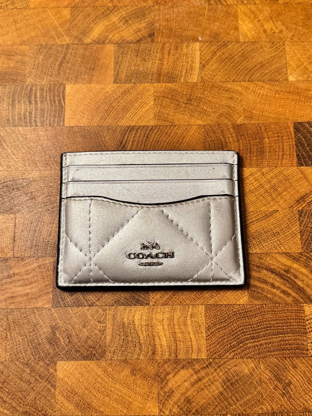 Coach Quilted Card Case in Metallic Silver